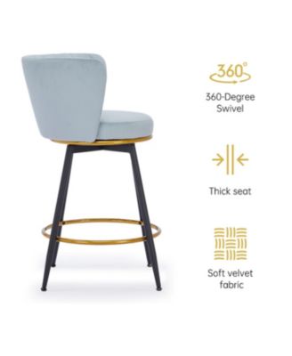 Streamdale Counter Height Swivel Upholstered Barstools, Set of 2, Velvet Fabric