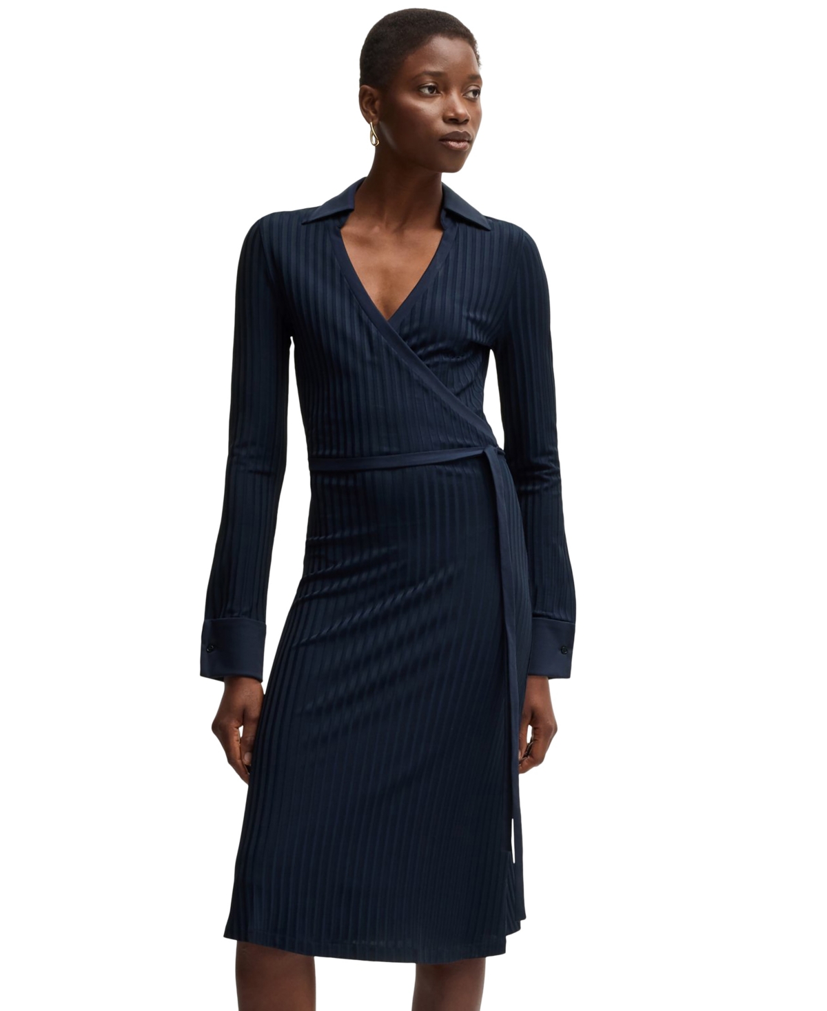 Hugo Boss Boss By  Women's Lustrous Ribbed Wrap Dress In Dark Blue