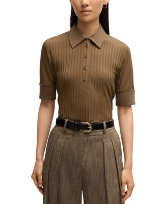 Hugo Boss - BOSS by  Women's Ribbed Polo-Collar T-Shirt