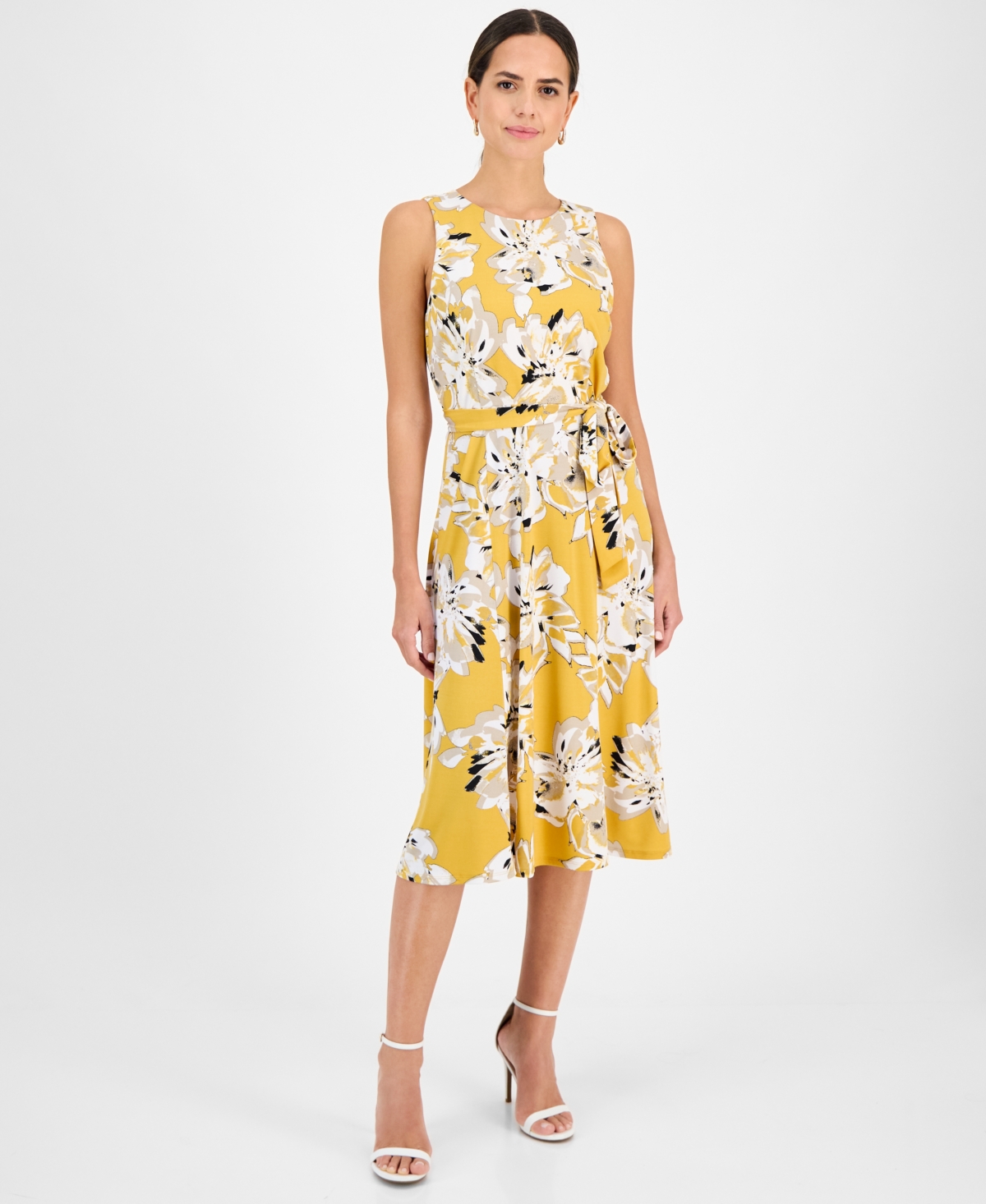 Women's Floral-Print Sleeveless Fit & Flare Dress - Butterscotch Multi