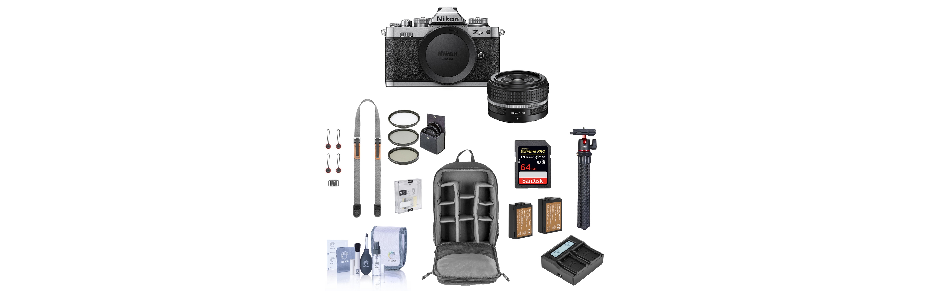 Nikon Z fc Dx-Format Mirrorless Camera with 28mm Lens Bundle with 64GB Sd Card, Backpack, Shoulder Strap, 2 Extra Battery, Dual Charger, Screen Protec