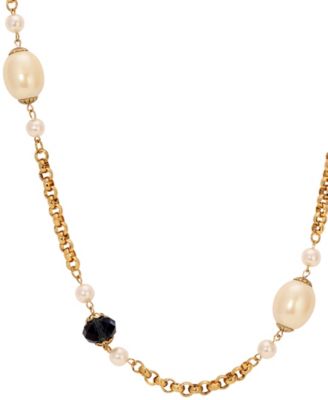 Faux Cultivated Pearl Blue Glass Bead Long Necklace