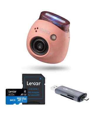 Instax Pal Digital Camera, Powder Pink, Bundle with 64GB Memory Card and OTG Card Reader