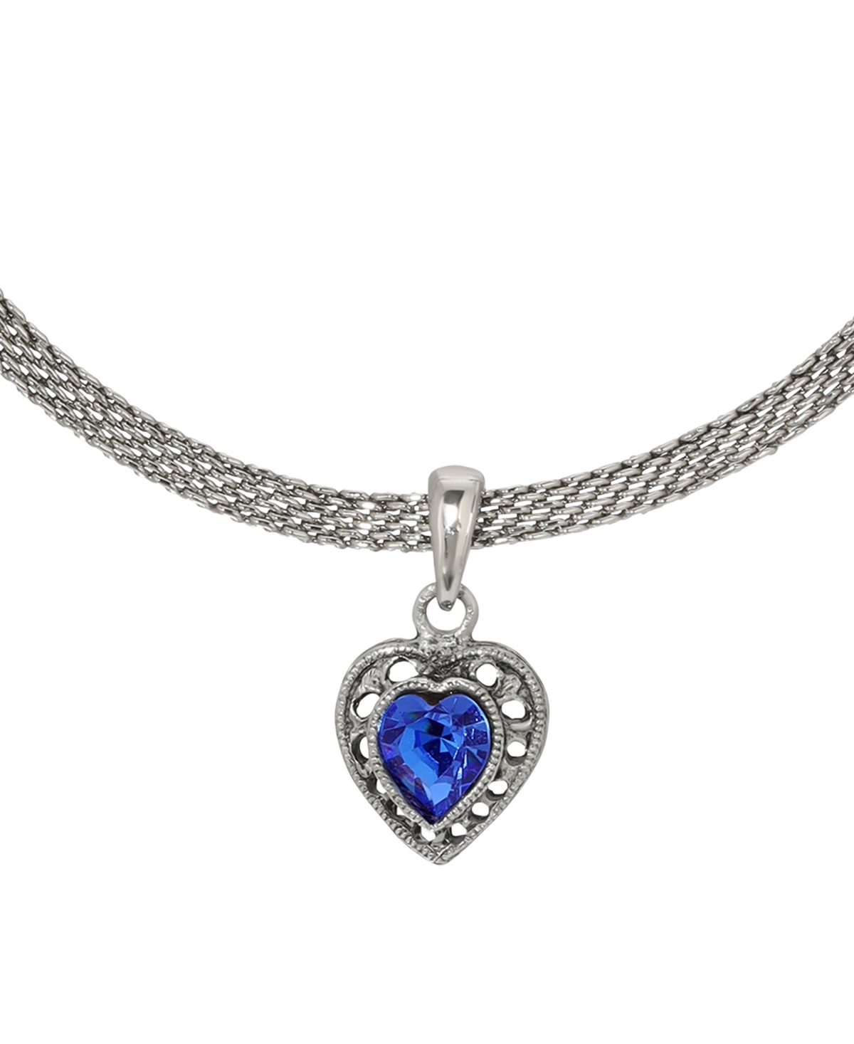 2028 Heart Crystal Mesh Chain Necklace In Blue