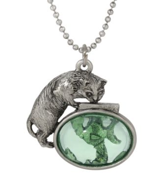 Cat and Fishbowl Pendant Necklace