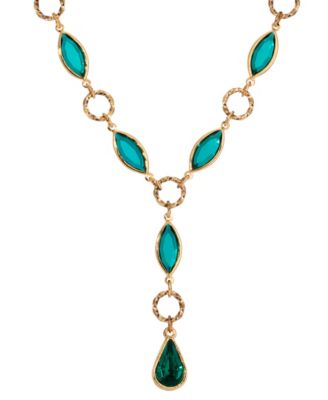 Green Crystal and Acrylic Stone Y Necklace