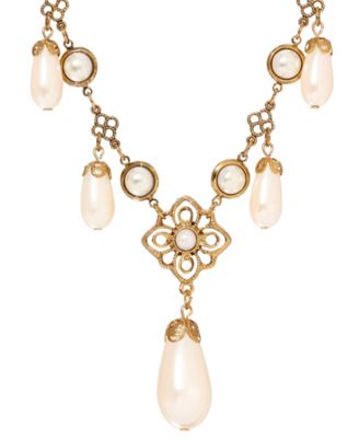 Faux Cultivated Pearl Filigree Bib Necklace