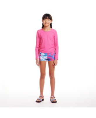 Toddler/Child Girls Pink Rashguard and Floral Print Shorts Set