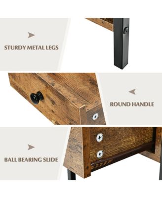 Industrial End Side Table Nightstand with Drawer Shelf
