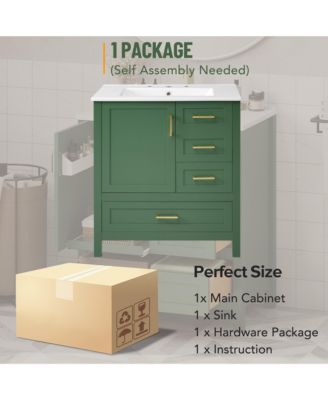 Streamdale 30" Green Bathroom Vanity Set with Sink, Storage Cabinet, Soft Close Drawers, Removable Tray