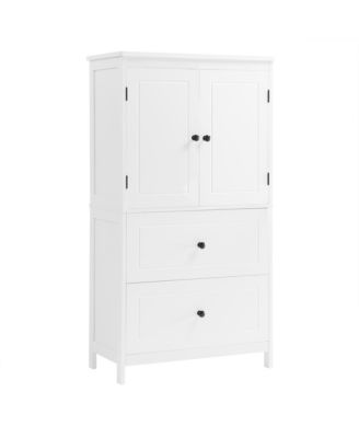 Bathroom Storage Cabinet, Cabinet with Two Doors and Drawers, Adjustable Shelf, MDF Board, White
