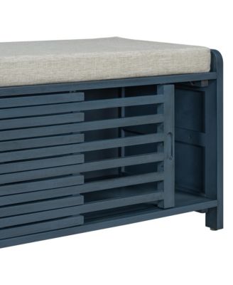 Streamdale Distressed Shutter Storage Bench with Acacia Veneer for Retro Charm for Living Room, Entryway (Navy)