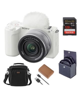 Alpha ZV-E10 II Mirrorless Camera with E PZ 16-50mm f/3.5-5.6 OSS II Lens, White, Bundle with 128GB Memory Card, Battery, 40.5mm Filter Kit and