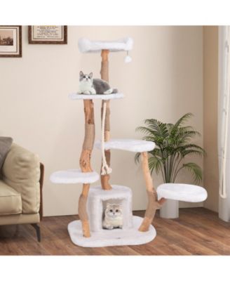 Modern Wooden Cat Tree with Perch Stylish & Cozy Cat Tower for Indoor Cats