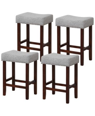 Set of 4 Bar Stools Counter Height Saddle Kitchen Chairs w/ Wooden Legs