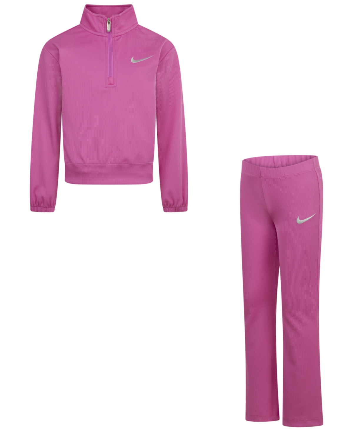 Nike Little Girls 2-piece Ribbed Quarter-zip Top And Leggings Set In Playful Pink