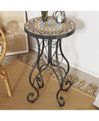 Streamdale Round Ceramic Outdoor Side Table,Colorful+Black