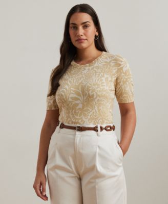 Lauren Ralph Lauren - Plus Size Floral Cotton-Blend Short-Sleeve Sweater