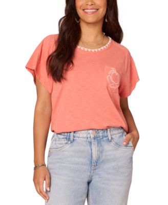 Democracy - Women's Embroidered-Pocket Short-Sleeve T-Shirt