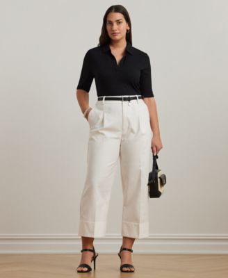 Lauren Ralph Lauren Plus Size Rib-Knit Elbow-Sleeve Polo Tee