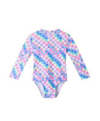 Infant Check Print Ruffle Back Rashguard w/Hat