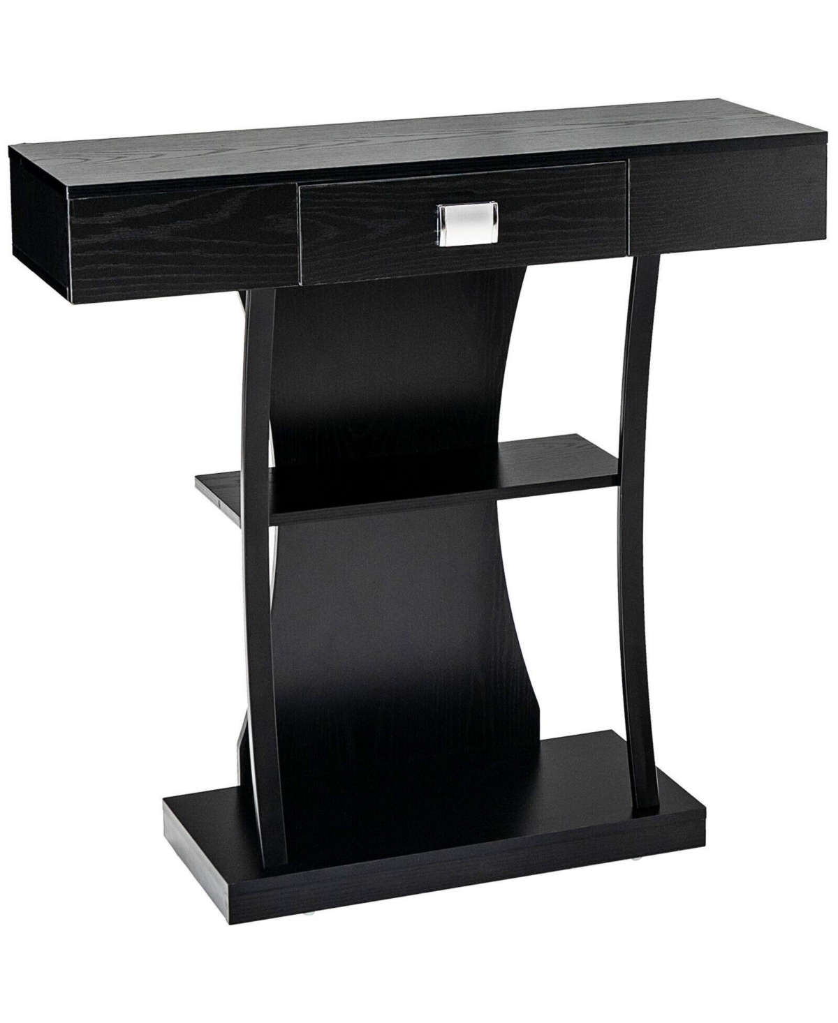 Console Table with Drawer and 2-Tier Shelves for Entryway Living Room - Black