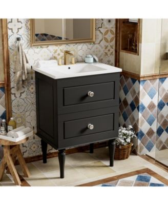 24" Solid Wood Bathroom Vanity Cabinet with Sink and 2 Drawers