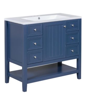 Streamdale 36" Bathroom Vanity with Sink Combo, One Cabinet and Three Drawers, Solid Wood and MDF Board, Blue