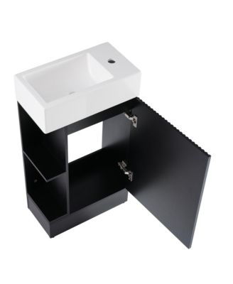 18.6" MDF 2-Tier Shelf & TP Holder – Left/Right Orientation Bathroom Vanity Cabinet with Ceramic Sink