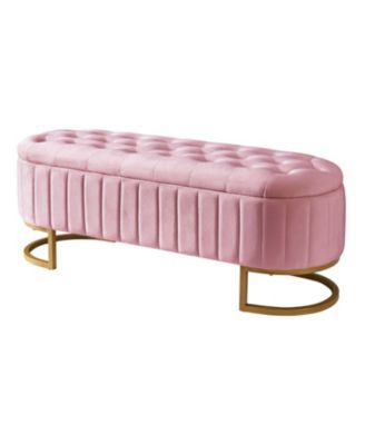 Velvet Storage Ottoman with Button-Tufting and Metal Legs for Living Room & Bedroom