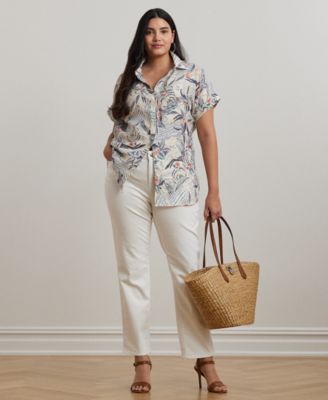 ラルフ・ローレン Lauren Ralph Lauren Plus Size リラックスフィット Linen Short Sleeve Shirt レ Lauren Ralph Lauren Plus Size Relaxed-Fit Print Short-Sleeve