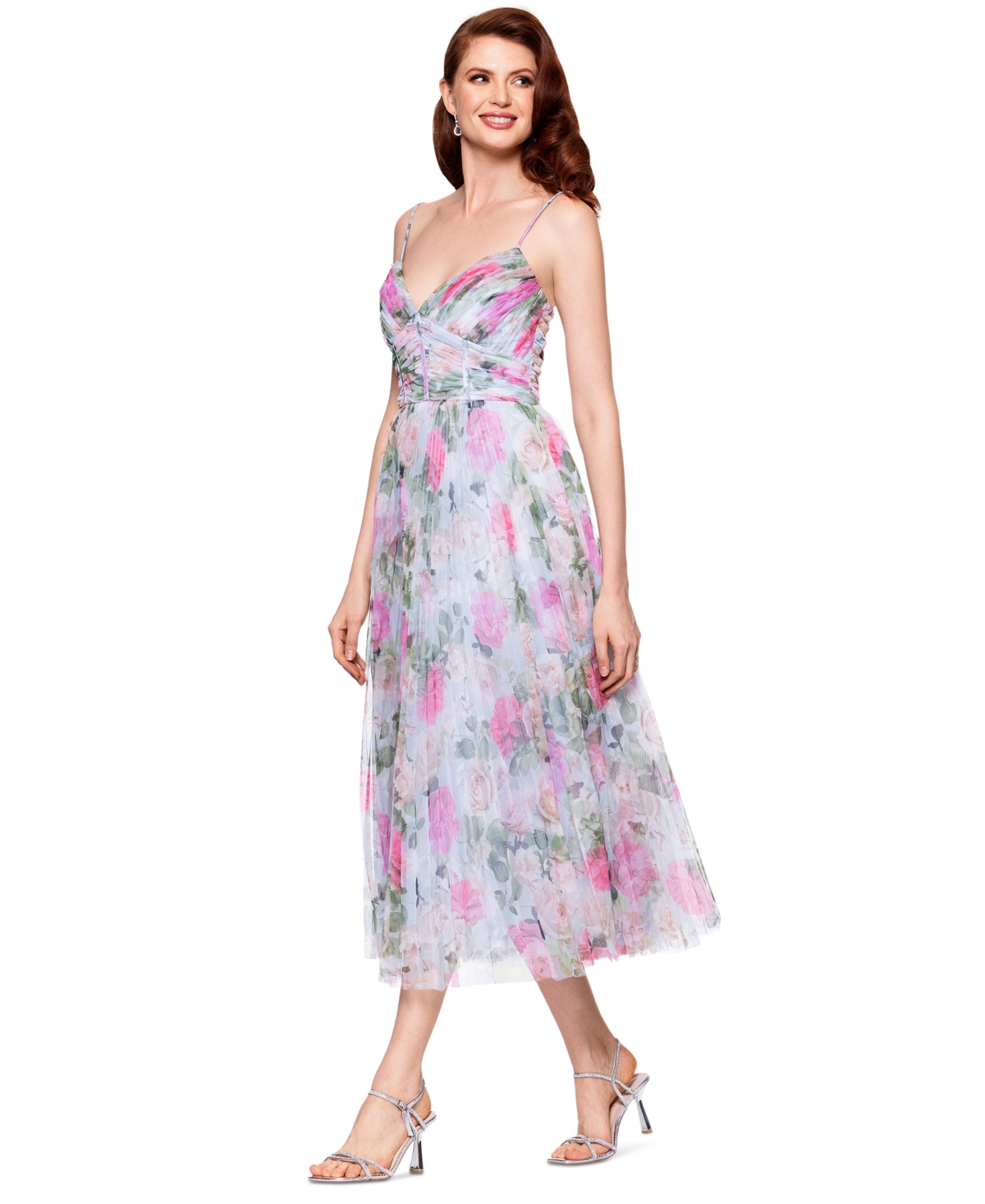 Shop Betsy & Adam Petite Pleated Tulle Midi Dress In Multi