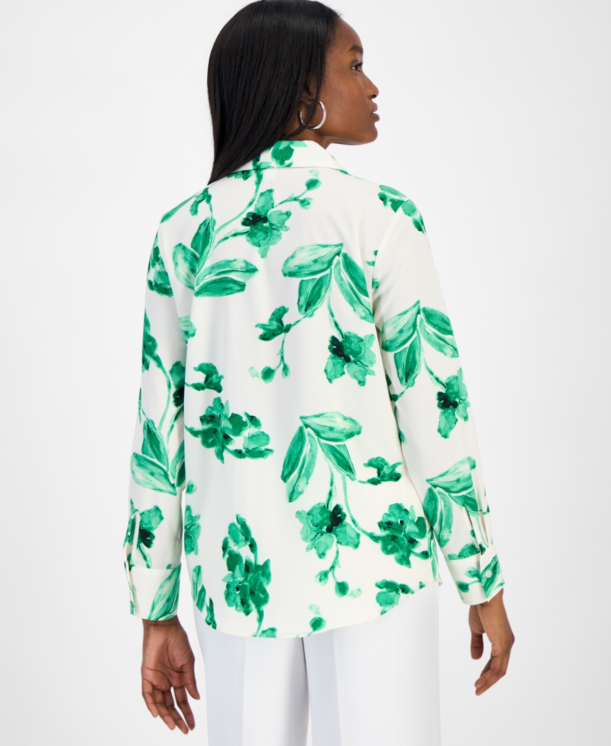 Bar Iii Womens Printed Button Front Blouse Pull On Cropped Pants Exclusively At Macys In Green Chili Multi