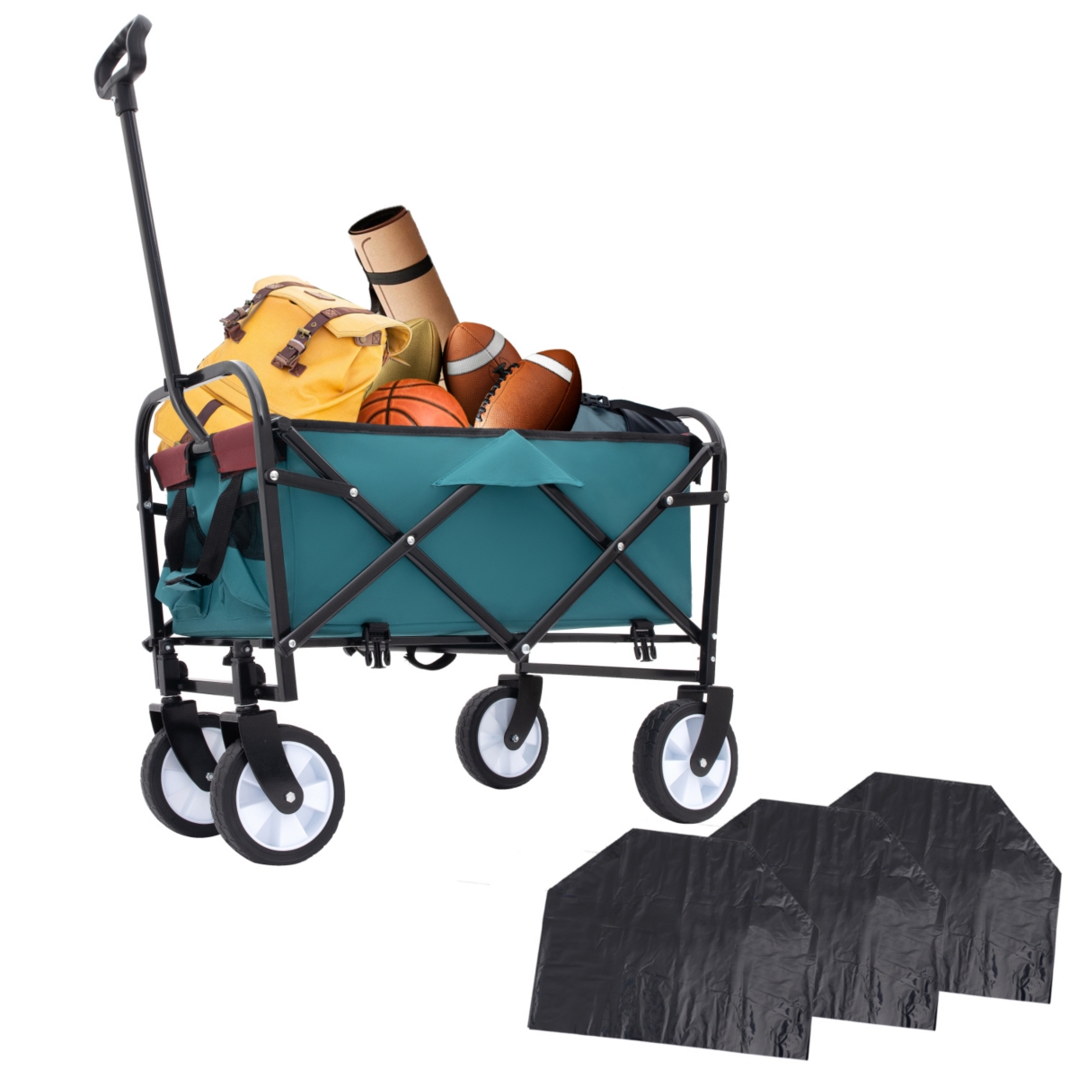 Collapsible Multi-Use Utility Wagon with Storage Bags, Cyan - Cyan