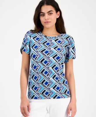 AK Anne Klein - Women's Printed Tulip-Sleeve Top