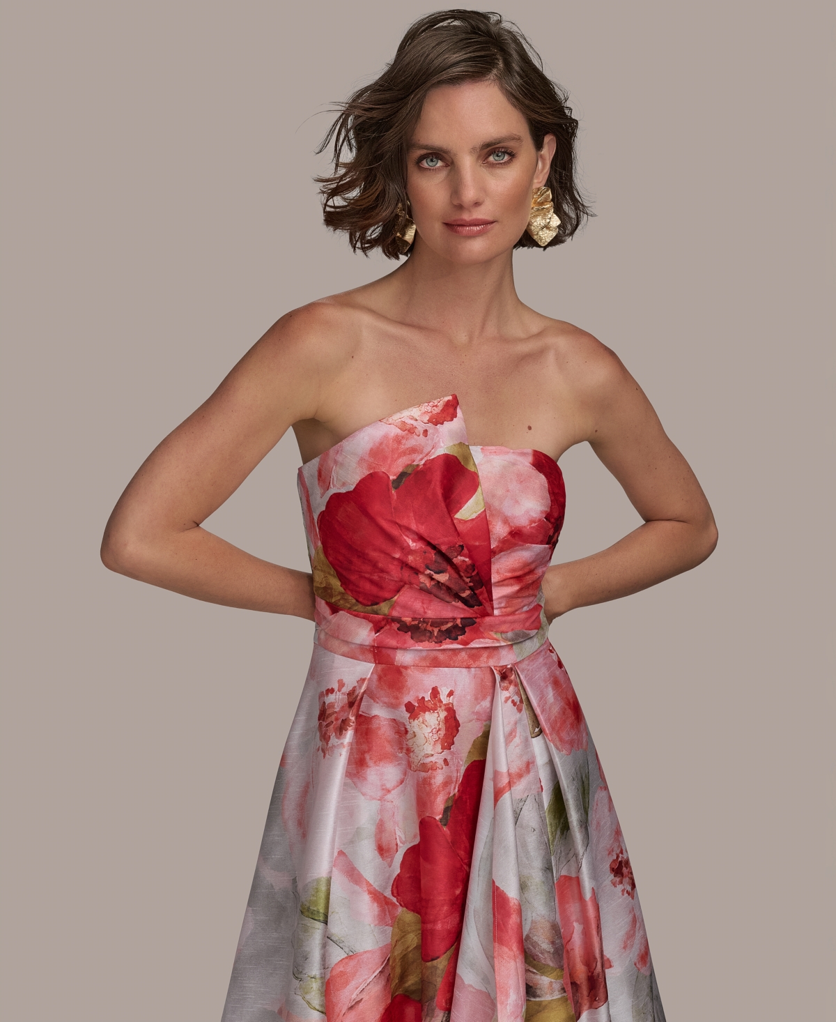 Donna Karan Women's Floral Print Asymmetric Strapless Ball Gown In Spring Melon Multi