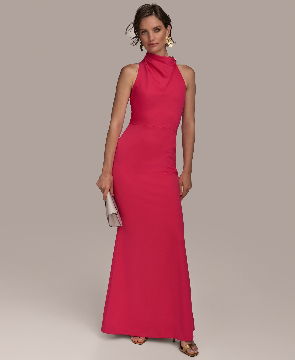 Shop Donna Karan Women's Hardware Halter Neck Sleeveless Gown In Audacious