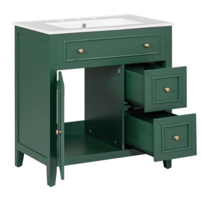 Streamdale 30" Green Bathroom Vanity with Sink, Door, and Drawers