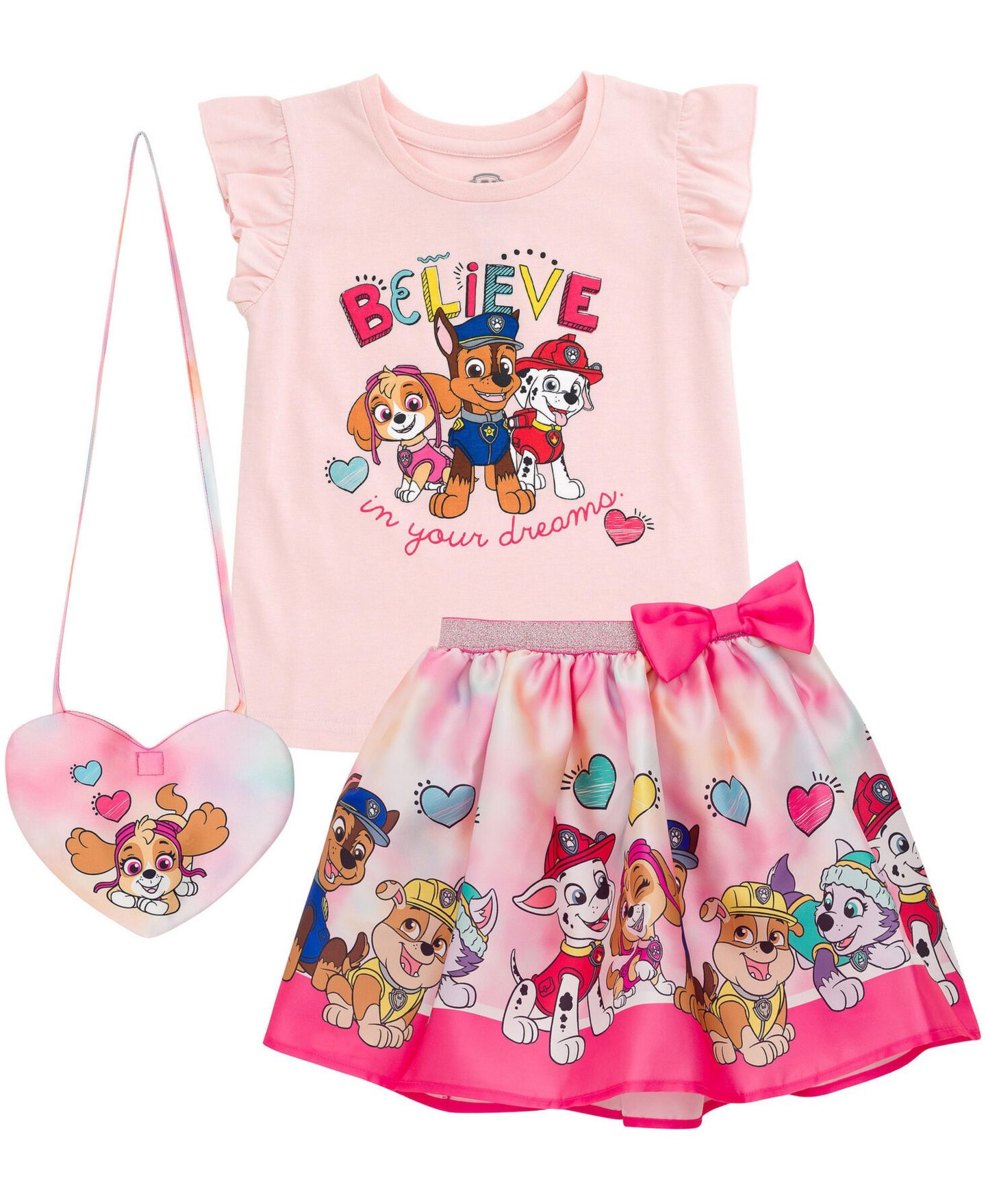 Комплект Paw Patrol T-Shirt and Skirt Set для девочек-малышей, цвет: Розовый, вариант 1 — фото 1