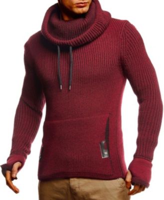 Men's Cowl Neck Knitted Pullover with Thumbhole Cuffs
