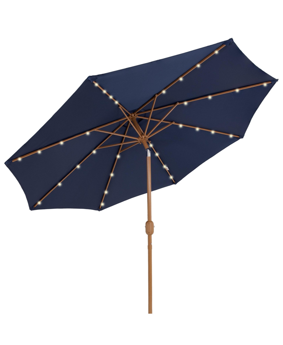 8.5 ft Outdoor Patio Umbrella with Push Button Tilt and Crank - Faux Woodgrain Finish - Large Vented Market Umbrella - Navy blue