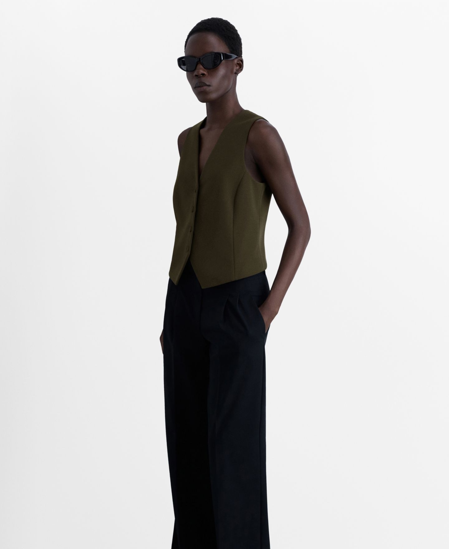 Женский топ Mango Buttoned Suit Waistcoat, цвет: Хаки — фото 1