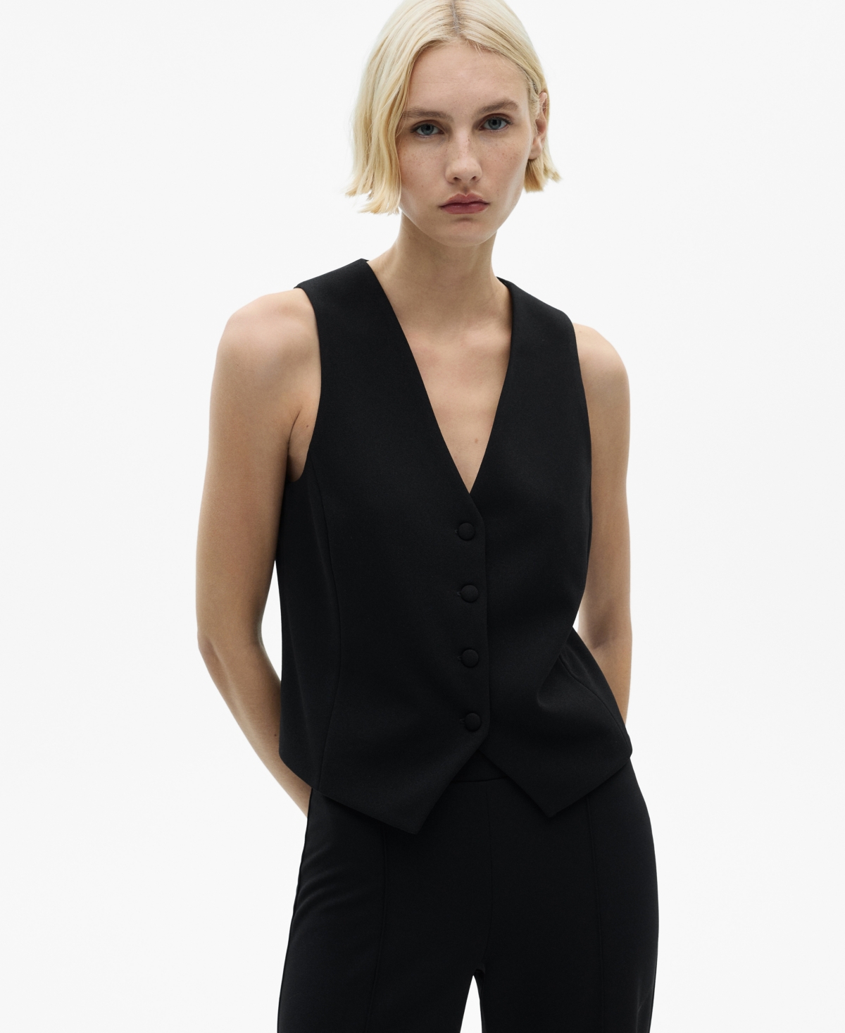 Women's Buttoned Suit Waistcoat - Black