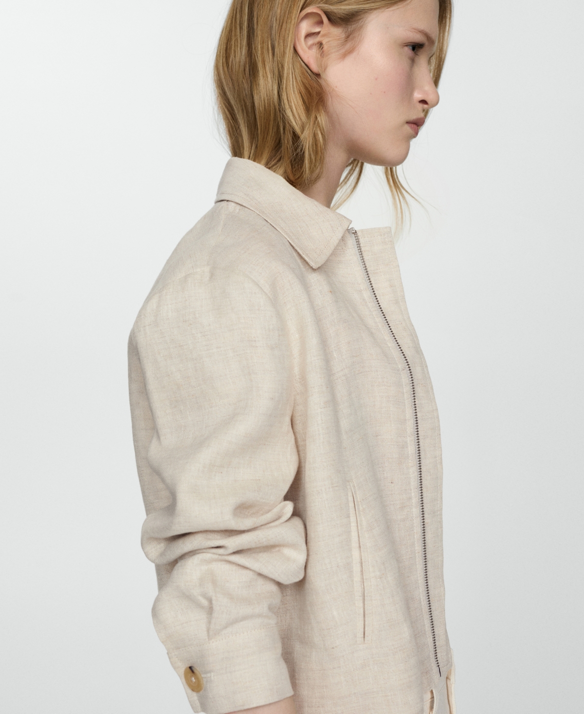 Shop Mango Women's Linen Zip Jacket In Light,pastel Gray