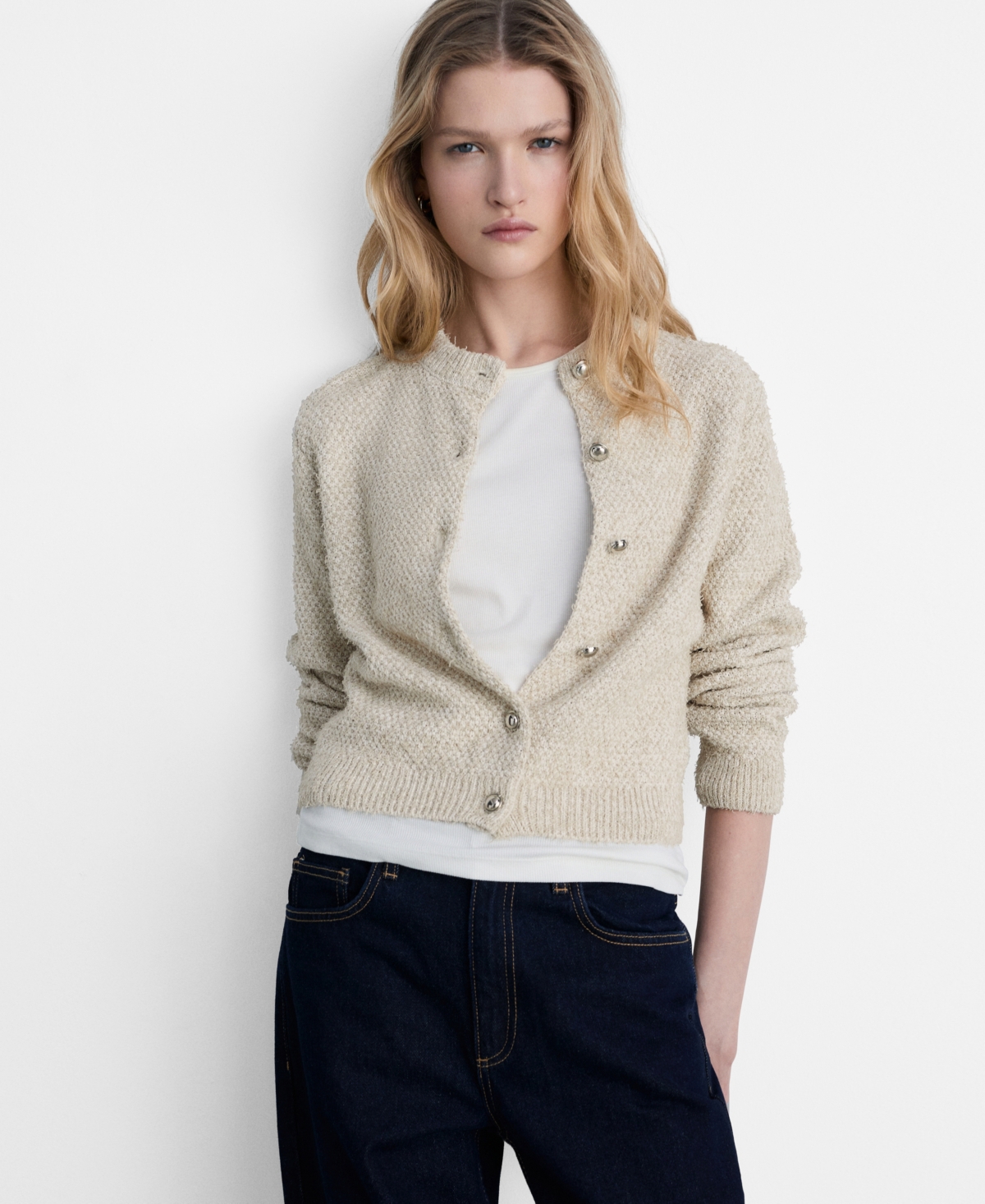 Mango Women's Buttoned Chunky Knit Jacket In Beige
