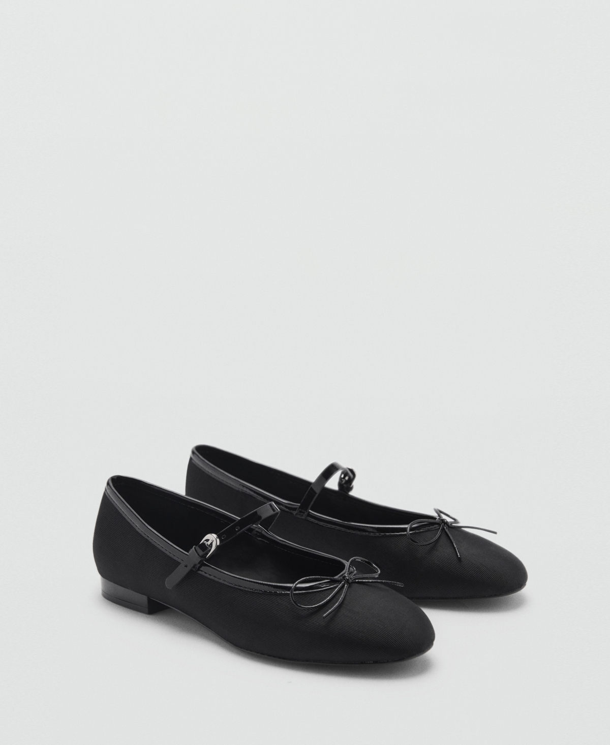 Mango Ballerinas With Strip And Bow Detail Black In Black