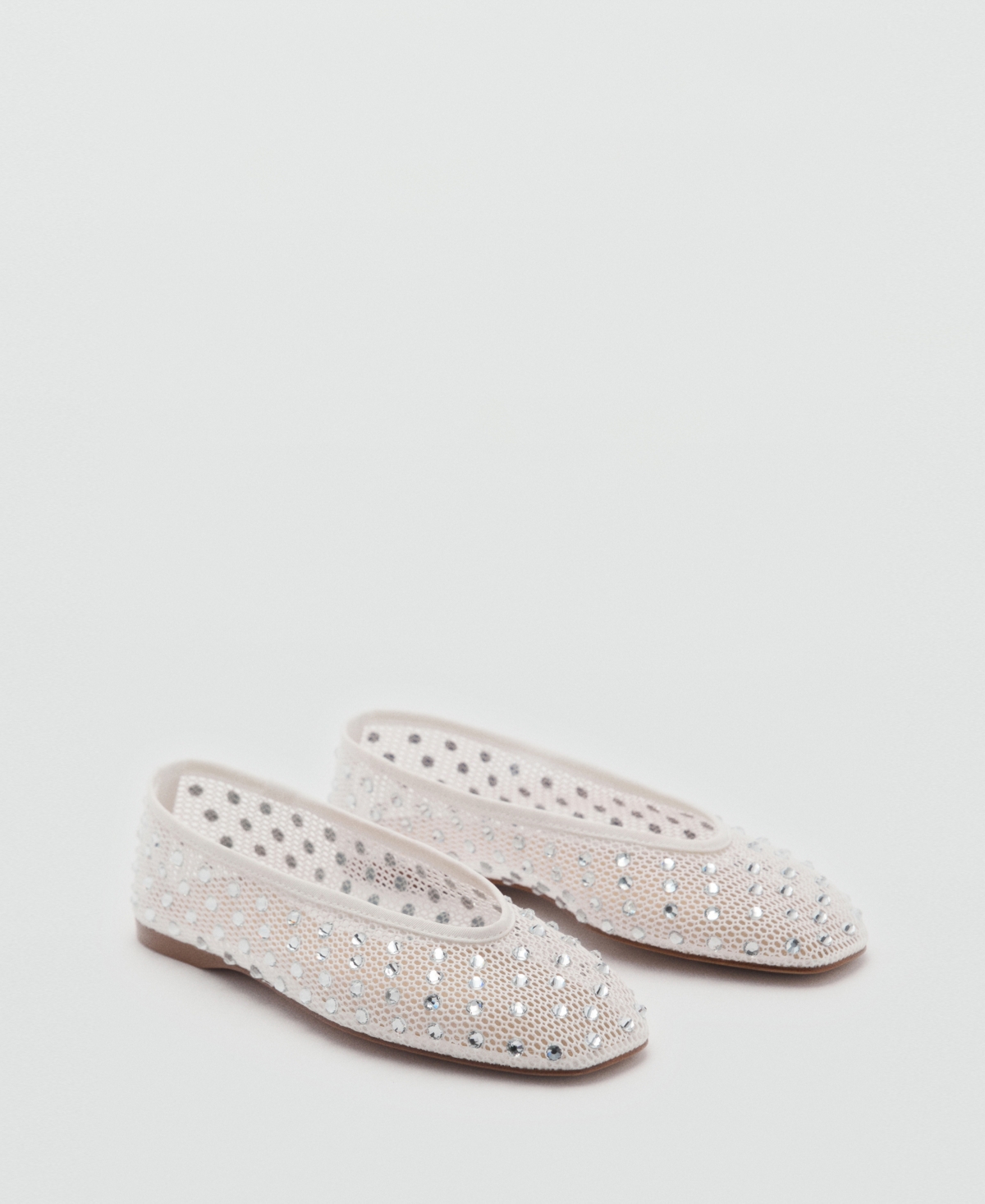 Mango Mesh Shoe With Rhinestone Detail White In White