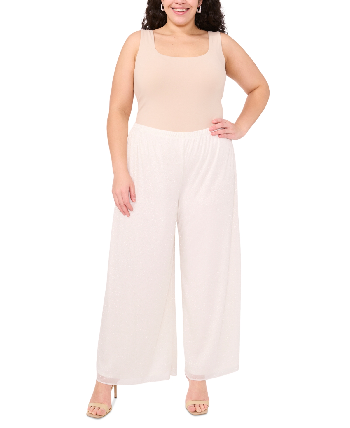 Shop Msk Women's Plus Chiffon Wide-leg Pull-on Pants In Ivory