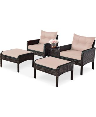 5 PC Patio Set Sectional Rattan Wicker Furniture Set Home Outdoor