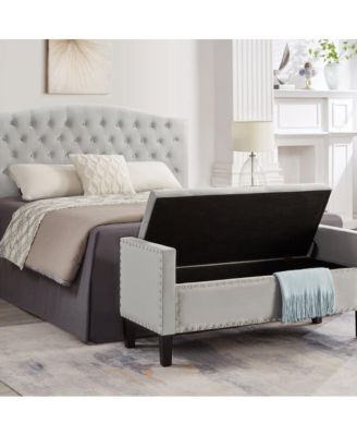 Upholstered Velvet Storage Bench with Nailhead Trim for Entryway, Bedroom & Living Room